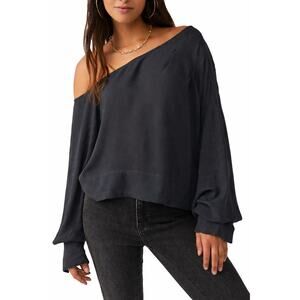 Free People Justina Blouse XS NWT Off Shoulder Slate MSRP $88 Metal